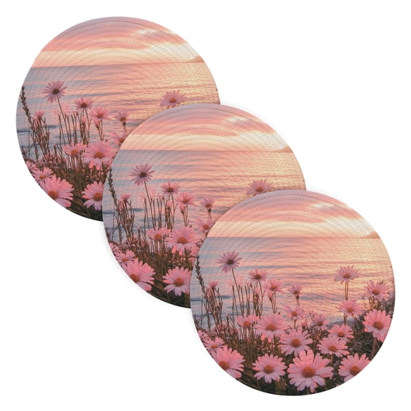 BZSMCE Mats for Pots,Pans Place Pink Daisies Sea Simple Style Pattern Pot Mats