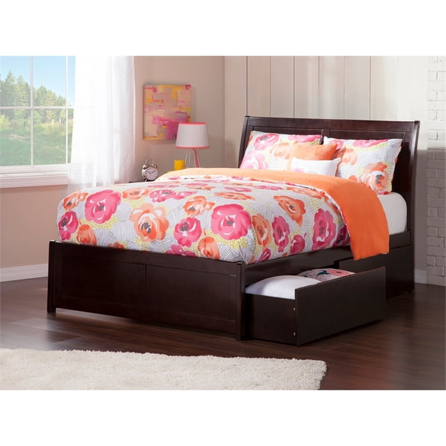 AFI Portland Solid Wood Full Bed and Footboard with Storage Drawers in Espresso