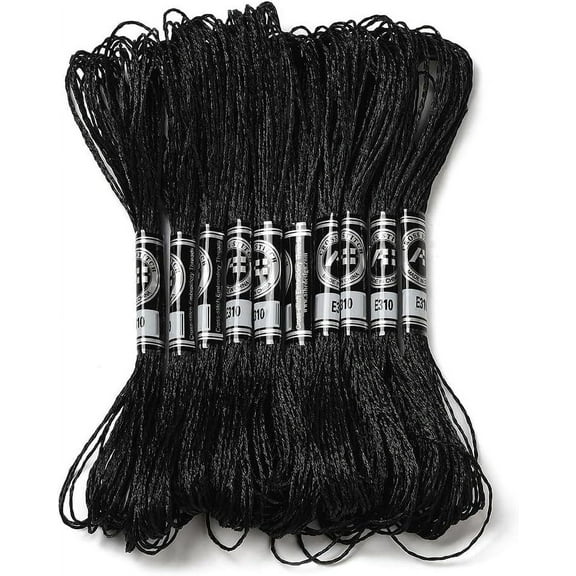 10 Skeins Black Polyester Embroidery Floss Metallic Shimmer Stitch Thread Gold Silver Glitter Floss Bulk