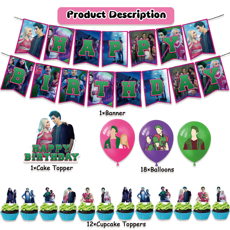 32 PCS For Zombie Theme For High Birthday Party Decorations,With 1 Happy Birthday Banner Garland,13 Cupcake Toppers,18 Balloons for Children Party Decorations