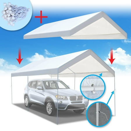 Strong Camel New 10'x20' Carport Replacement Canopy Cover for Tent Top Garage Shelter Cover w Ball Bungees (Only cover, Frame is not included )