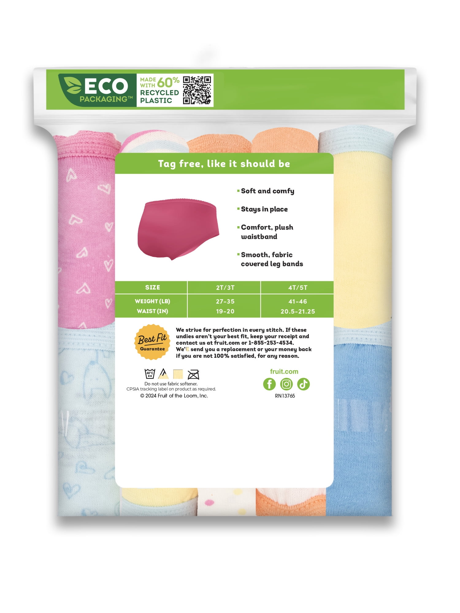 Fruit of the Loom Toddler Girl Eversoft Cotton Brief Underwear, 10-Pack, Sizes 2T-5T