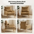 thumbnail image 3 of UBesGoo Modern Accent Chair, Chenille Armchair with Solid Wood Frame and Jute Rope Armrests, Comfy Single Reading Sofa with Pillow, Khaki, 3 of 9