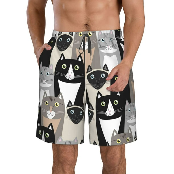Fotbe Colors Cats Trajes de Baño Estampados para Hombre, Shorts de Verano de Secado Rápido, Ropa de Playa, Bañadores-Large