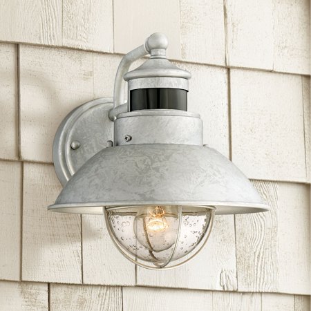 John Timberland Outdoor Wall Light Fixture Farmhouse Galvanized 9" Motion Security Sensor Dusk