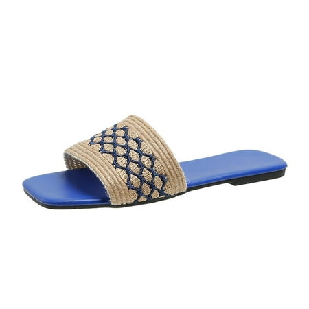 

TUOBARR Flat Slippers for Women Womens Summer Fashion Flat Slippers Round-toe Casual Comfortable Beach Slippers Blue
