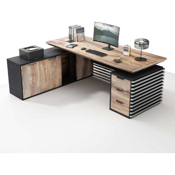 Vivvoo 78.74inch L Shaped Adjustable Executive Standing Desk with Cabinet Drawers