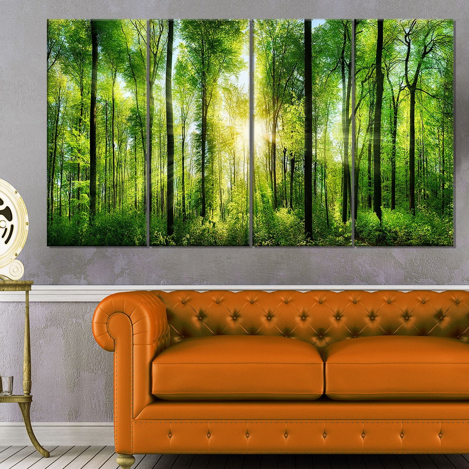 Tableau à toile imprimée Design Art Paysage Panorama Forêt avec rayons de soleil