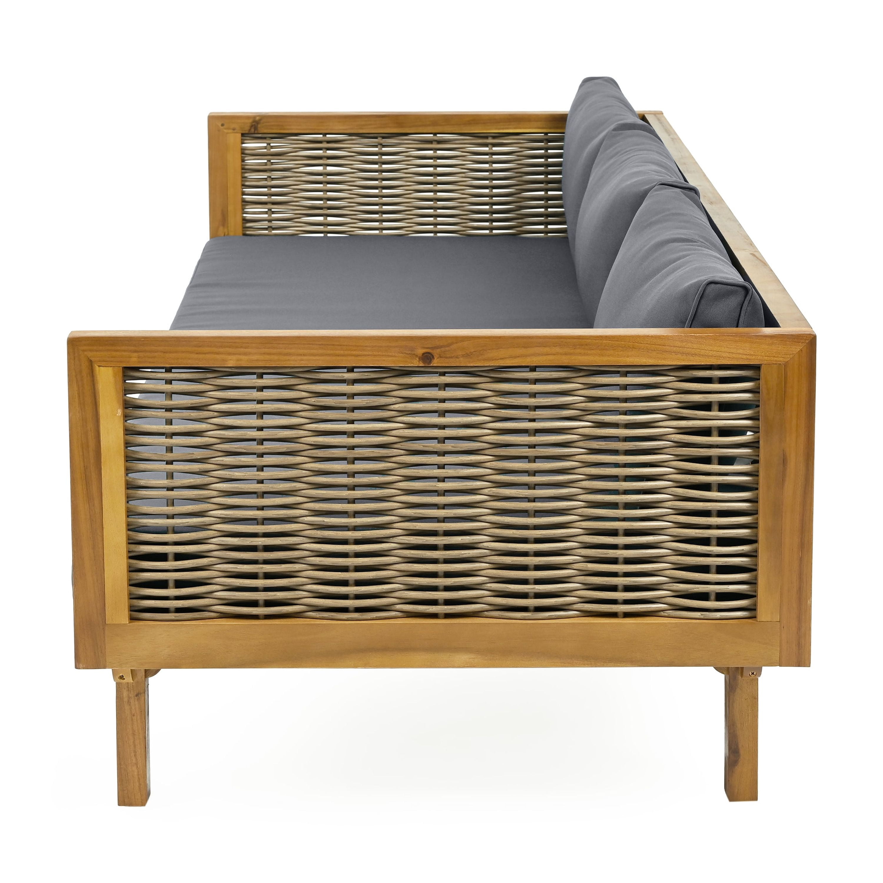 Euroco CLAREMONT 3 SEATER DAYBED WITH RATTAN ARMS (DARK GREY CUSHION)