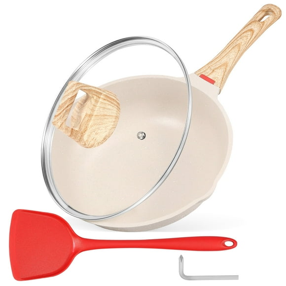 2Pcs Deep Frying Pan with Lid Nonstick Saute Pan Efficient Skillet Pan with Ergonomic Handle Multifunctional Frying Pan for Kitchen Cooking Induction Stovetops
