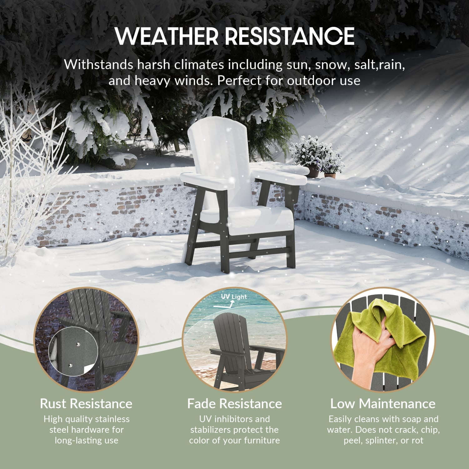 WestinTrends Dylan Outdoor Dining Chair – All-Weather Poly Lumber Adirondack Patio Chair, High Back, 330 lb Capacity, Gray
