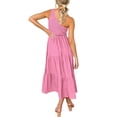 thumbnail image 1 of Vestido largo Qarigey para mujer Sin mangas plisado un hombro Rosa M, 1 of 6