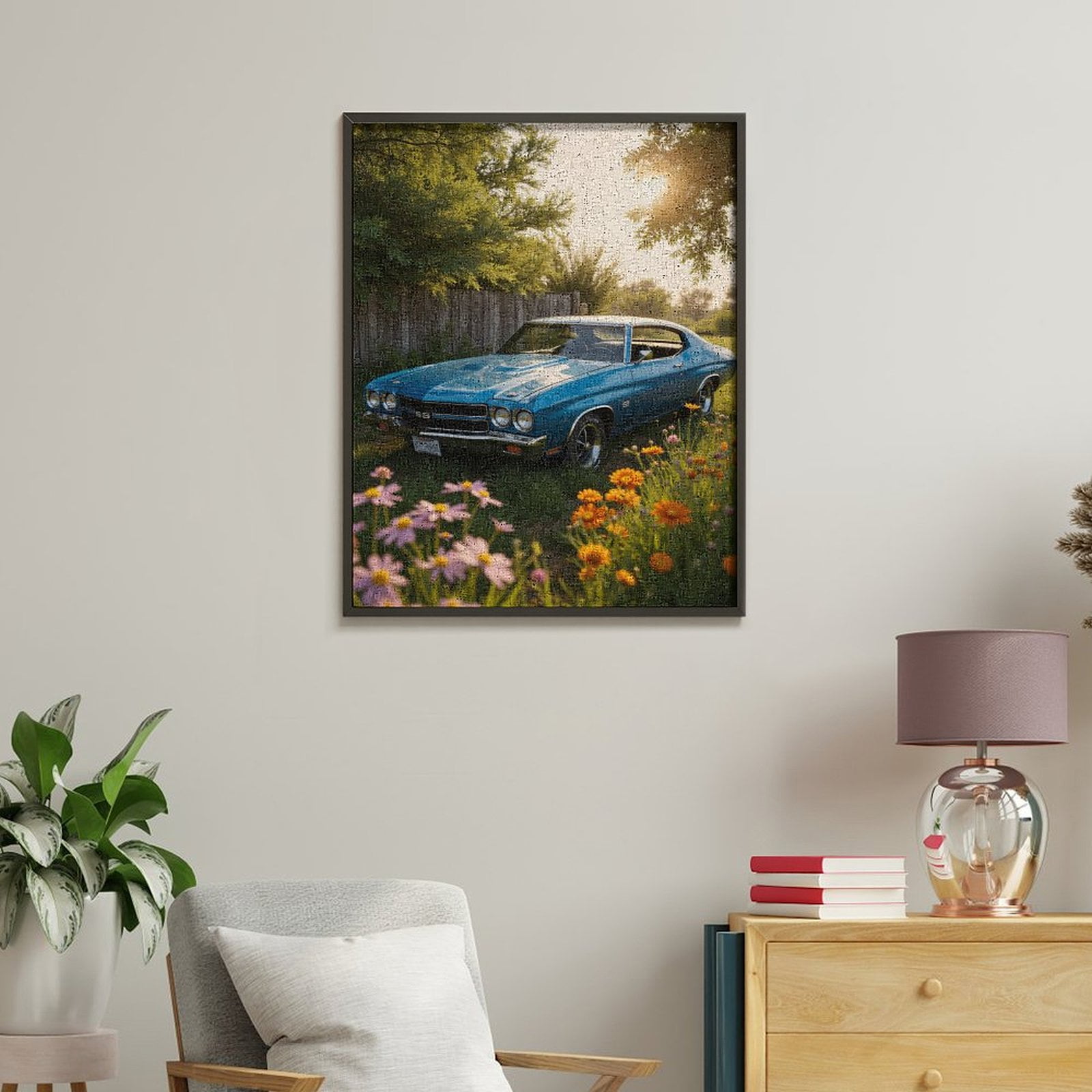 Paint By Numbers Kit for Adults Beginner - DIY Vintage Car Among Summer Blooms Canvas Painting Kits for Adults, Frameless Paint By Number for Adults for Home Wall Decor 16x20 Inch