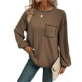 thumbnail image 4 of cfhntfmh Women's Ribbed Sweater Crew Neck Long Sleeve Shirts 2024 Fall Loose Solid Knit Pullover with Pockets, 4 of 7