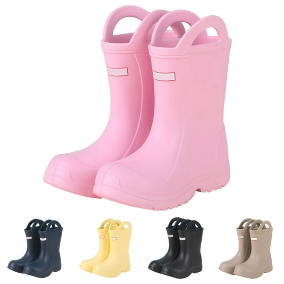 Dakaela 3-12Y Toddler Kids Rain Boots with Easy on HandlesBoys Girls Waterproof Rubber Rainboots Lightweight Outdoor Mud Garden Shoes Black