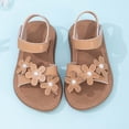 thumbnail image 7 of FINALGANG Toddler Kids Girls Floral Decorated Sandals With Adjustable Hook And Loop Back Strap Pearl Accent Soft Sole Shoes For Summer Daily Wear Brown 15-18Months, 7 of 7