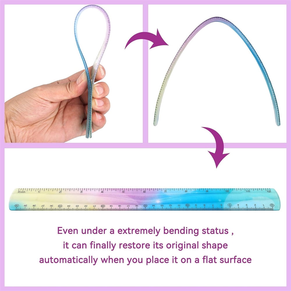 Artrylin 2pcs Flexible Rulers, 12 inch/30 cm Bendable Rulers Soft Plastic Bendy Ruler Bulk Gradient Colorful Flex Ruler Set with Inches and Metric for Students Classroom Office