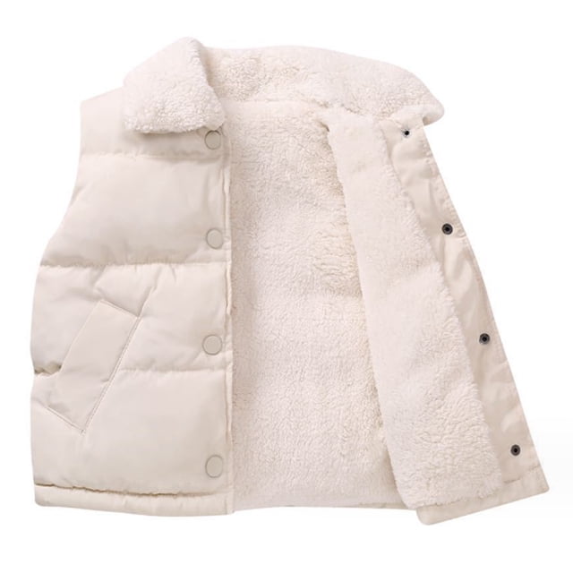 Chaleco acolchado cálido con capucha para niñas y niños, ropa de abrigo con forro de franela suave y aislante (amarillo y beige)