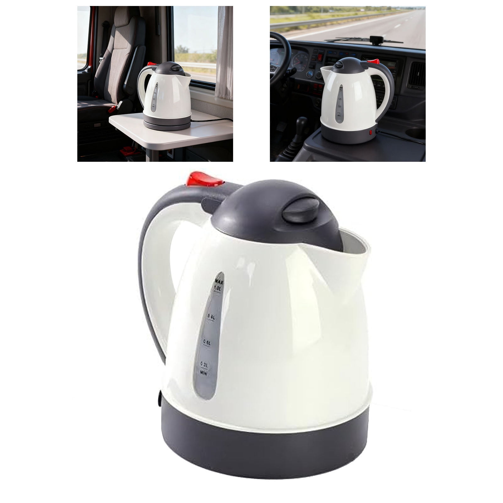 Kettle 250W Portable Car Electric Kettle Truck Heated Water Tea Coffee Kettle Auto Shut Off for Road Trip 1000ml Beige