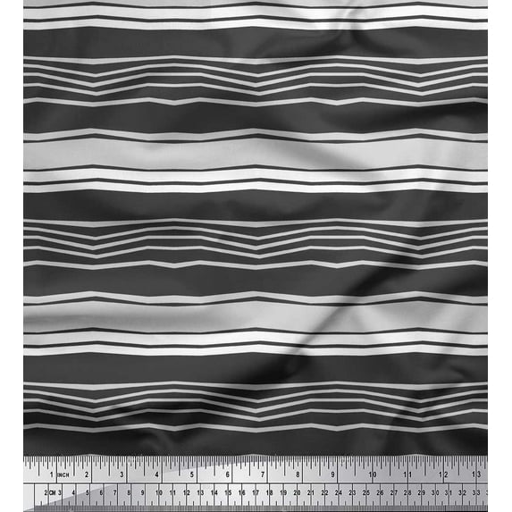 Soimoi Crepe Silk Fabric Abstract Stripe Print Fabric by Yard 42 Inch Wide