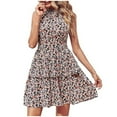 thumbnail image 1 of Summer Dresses for Women 2022 Halter Neck Off Shoulder Sleeveless Backless Floral Printing Ruffle A-Line Dress, 1 of 5