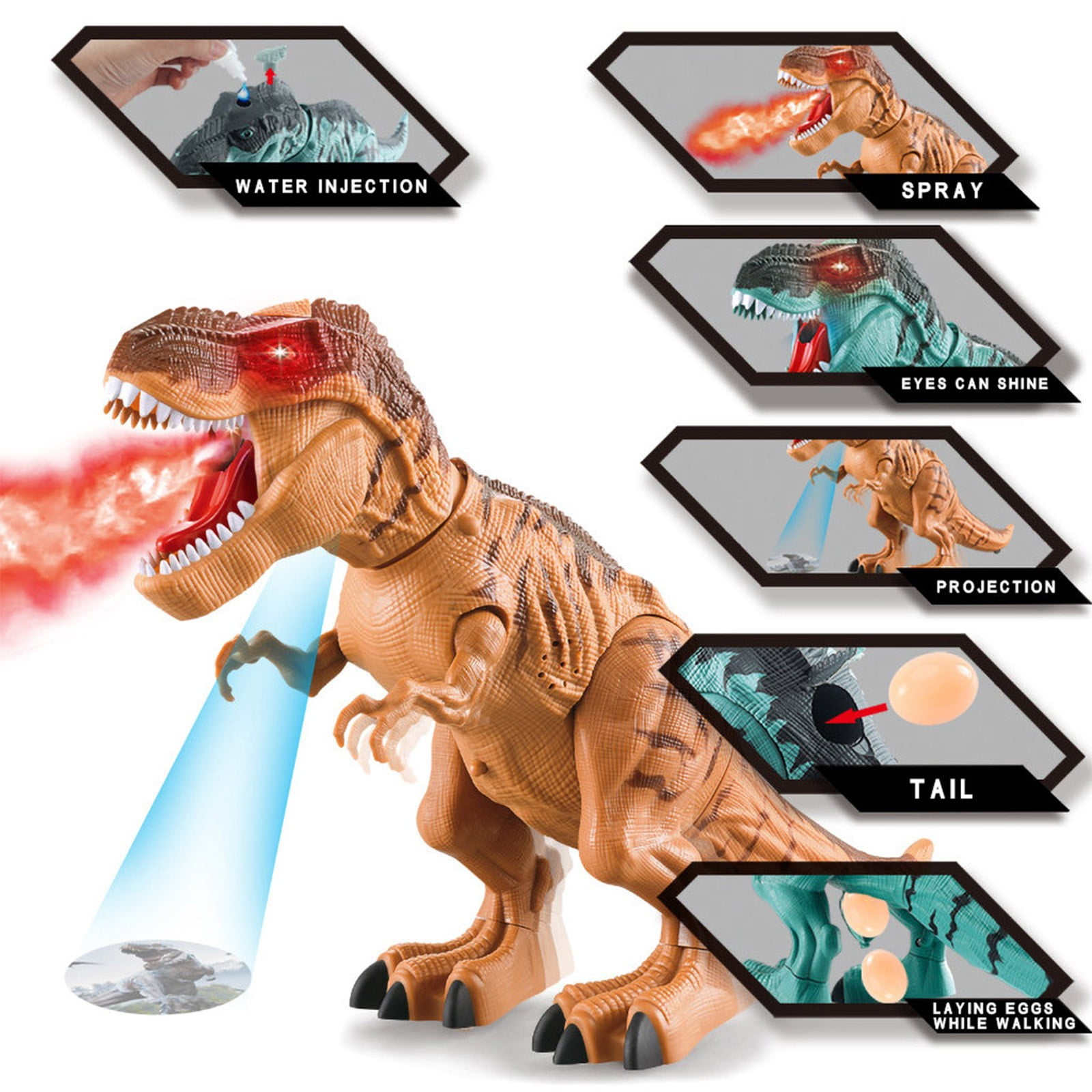 SPOORYYO Walking Dinosaur Robot with Realistic Movements Roaring Sound and LED Effects Lays Eggs