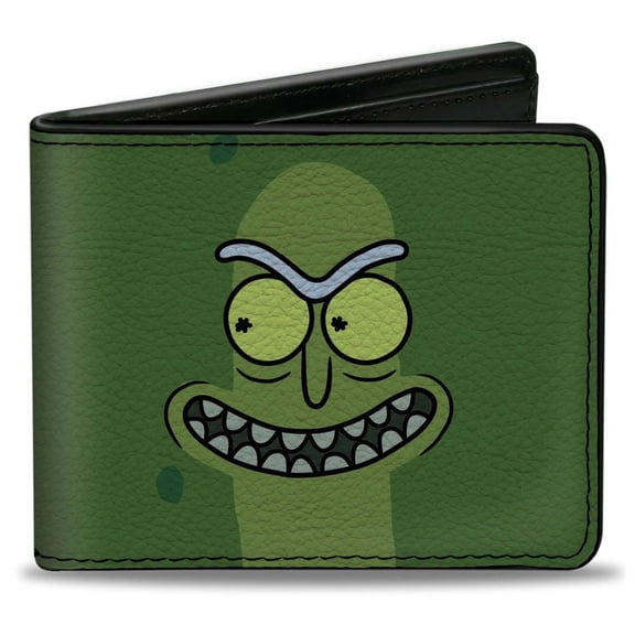 Rick and Morty Wallet, Bifold, Rick and Morty Pickle Rick Grinning Greens, Vegan Leather