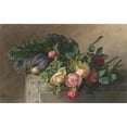 thumbnail image 2 of Gerardina Jacoba van de Sande Bakhuyzen 14x11 Gold Ornate Wood Frame and Double Matted Museum Art Print Titled - Still Life with Roses and Cabbage Leaf (1836 - 1895), 2 of 4