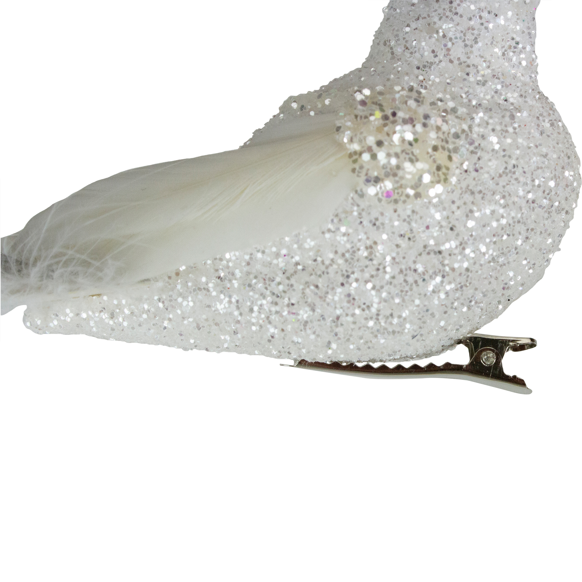 Northlight 8" White and Black Glittered Bird with Feather Tail Christmas Ornament with Clip