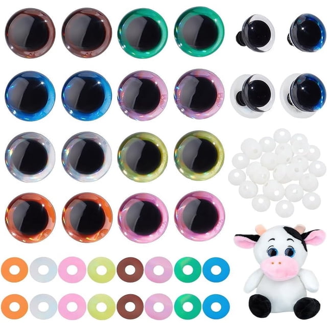 48 ojos de seguridad con purpurina de 18 mm, 8 colores, para crochet, ojos de seguridad para amigurumi, ojos de seguridad de plástico semiredondos.