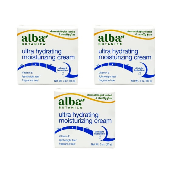 Alba Botanica Ultra Hydrating Moisturizing Cream, with Vitamin E, Fragrance Free, 3 Oz - 3 Pack