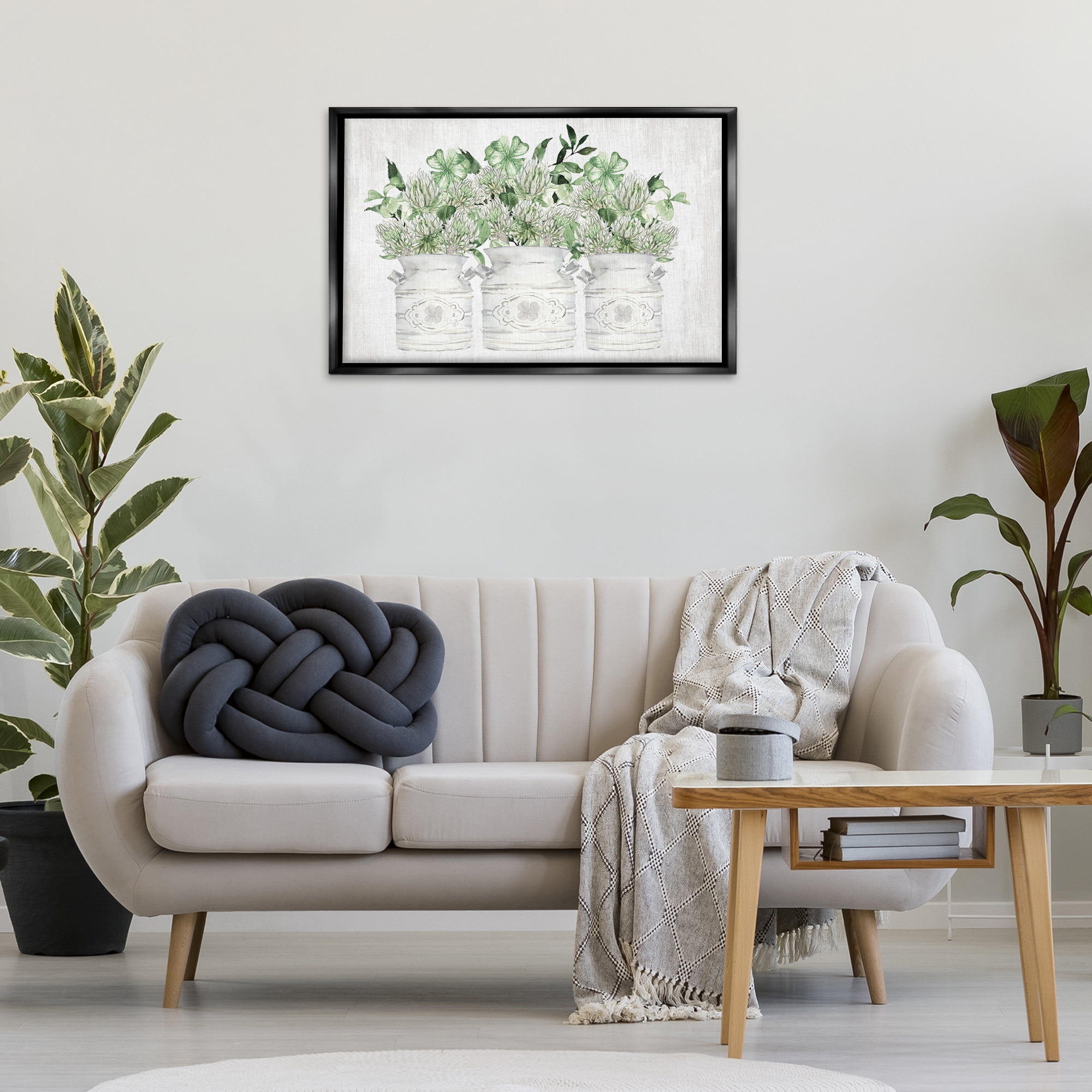 Stupell Industries Spring Potted Clovers Botanical & Floral Painting Black Floater Framed Canvas Art Print Wall Art, 31 x 21
