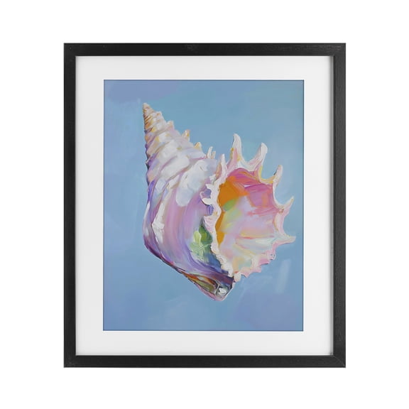 Stupell Industries Pastel Hued Conch on Blue Black Framed Print Under Glass, design by The Prints Vibe