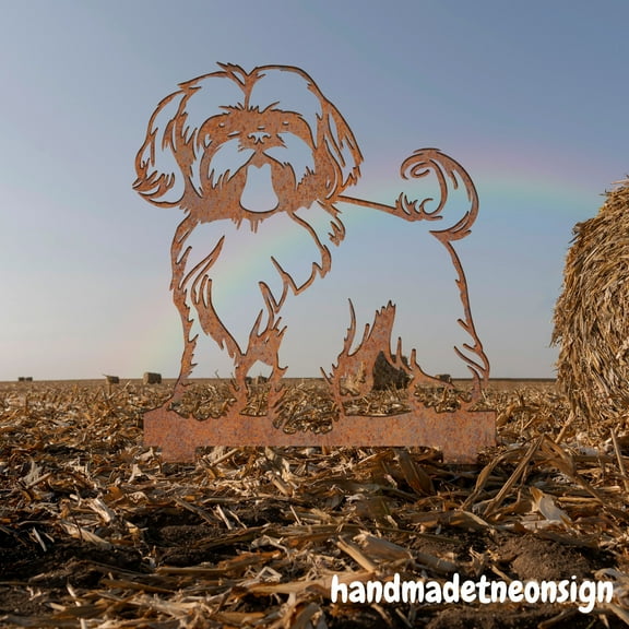 Handmadetneonsign Shih Tzu Dog Rusty Metal Stake, Shih Tzu Rusty Memorial Stake, Pet Grave Marker 72495