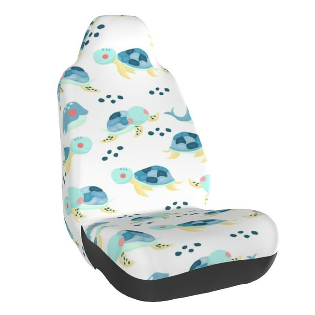 Wukai Sea Turtle Full Set Car Seat Covers with Soft Padding Universal Auto Front Seats Protector and Cushion Mat