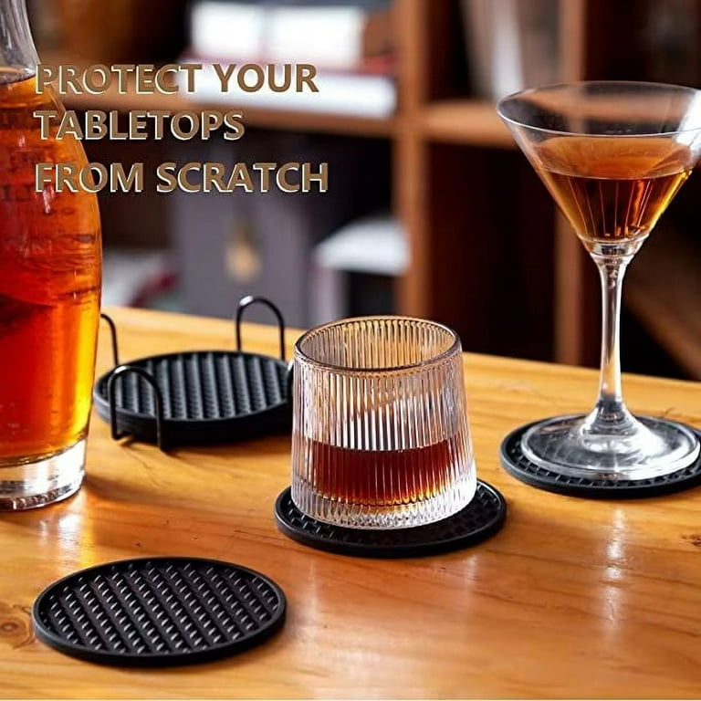 Drink Coasters, 6 Nonslip Rubber Coasters - Durable, to Protect Wooden Tables, Desks, and Bars, White Silicone Table Top Coasters, No More Water Rings