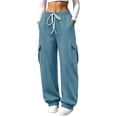 thumbnail image 2 of Dzrciro Cargo Pants for Women, Drawstring Elastic Waist Trousers with Side Pockets, Lightweight Athletic Baggy Pants S-2XL, 2 of 4