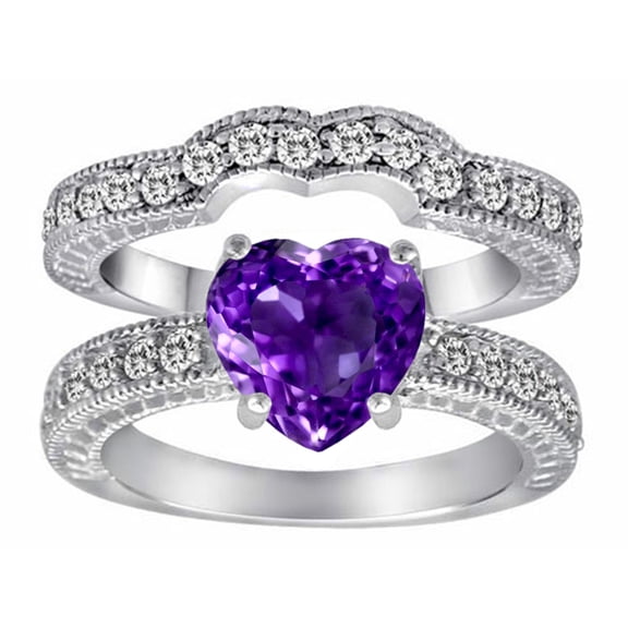 Star K� 8mm Heart Shape Genuine Amethyst Wedding Set