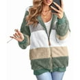 thumbnail image 2 of Womens Winter Fuzzy Fleece Jacket Hooded Color Block Patchwork Cardigan Coats Outerwear with Pockets Army Green XXXL, 2 of 9