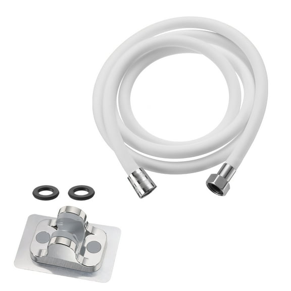 Silicone Shower Hose, 79" Explosion Shower Hose Replacement with Shower Head Holder for Bathing, Pet Cleaning (White)