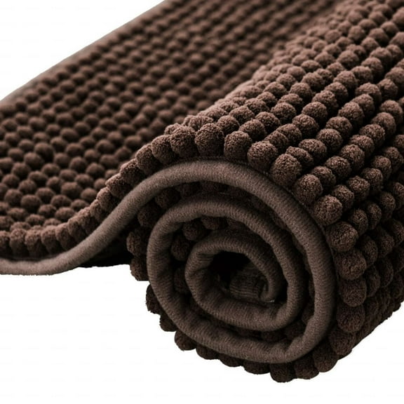 Bathroom Rugs Chenille Bath Rug Soft Short Plush Bath Mat Soft Shower Mat Water Absorbent Shower Mat Quick Dry Machine Washable(Chocolate,16" x 24")