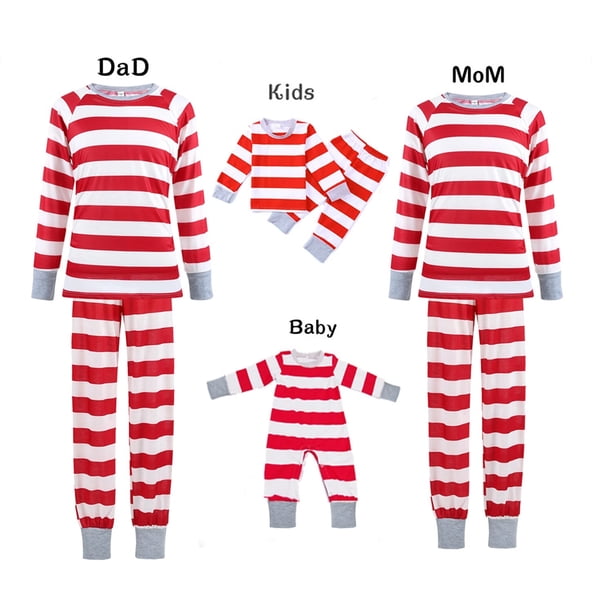 Ropa a juego para la familia, conjunto de pijamas de Navidad para madre, padre, hijo, trajes de dos piezas, pijamas de rayas rojas, ropa de dormir 2022