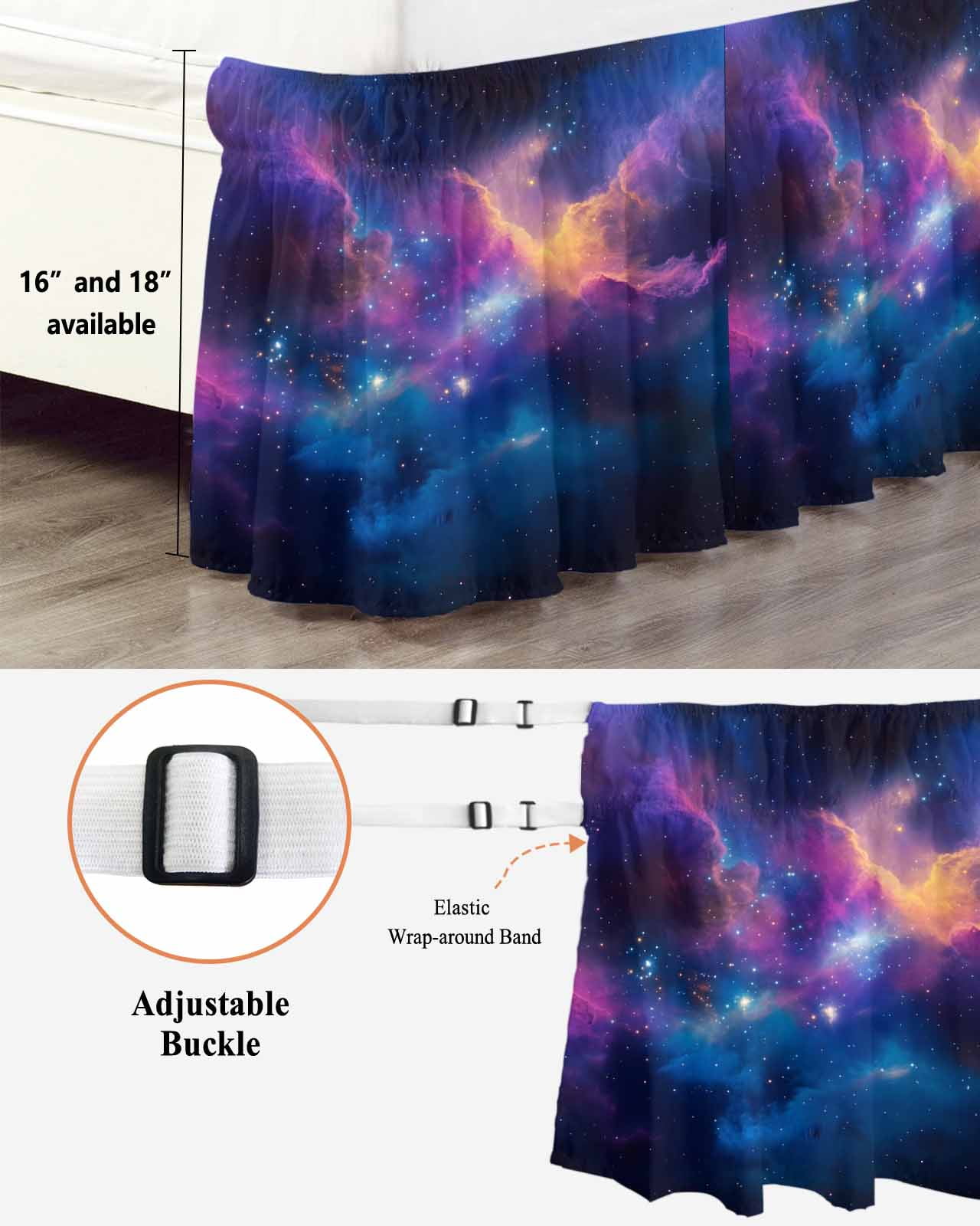 Color Starry Sky Bed Skirt Modernism Night Sky Impressionist Style Bed Skirts Queen Size 18 Inch Drop, Wrap Around Dust Ruffle&nbsp;Bedskirt with Adjustable Elastic Belt for Queen Size Beds