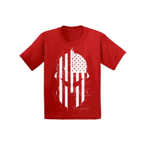 Awkward Styles Spartan American Flag T Shirt Novelty Graphic Shirts for Kids Spartan Helmet USA Flag Kids Shirt