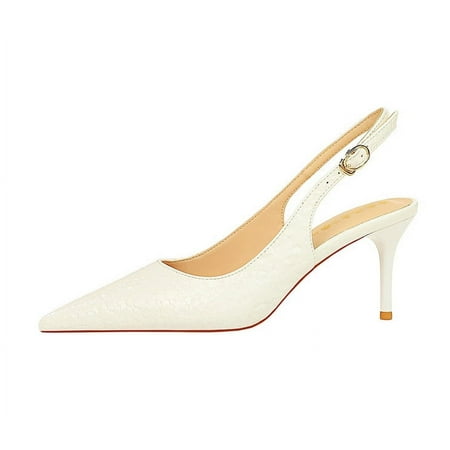 

FAIAI 2024 Women s Solid Color Slingback Dress Sandals Stiletto Heels-white42