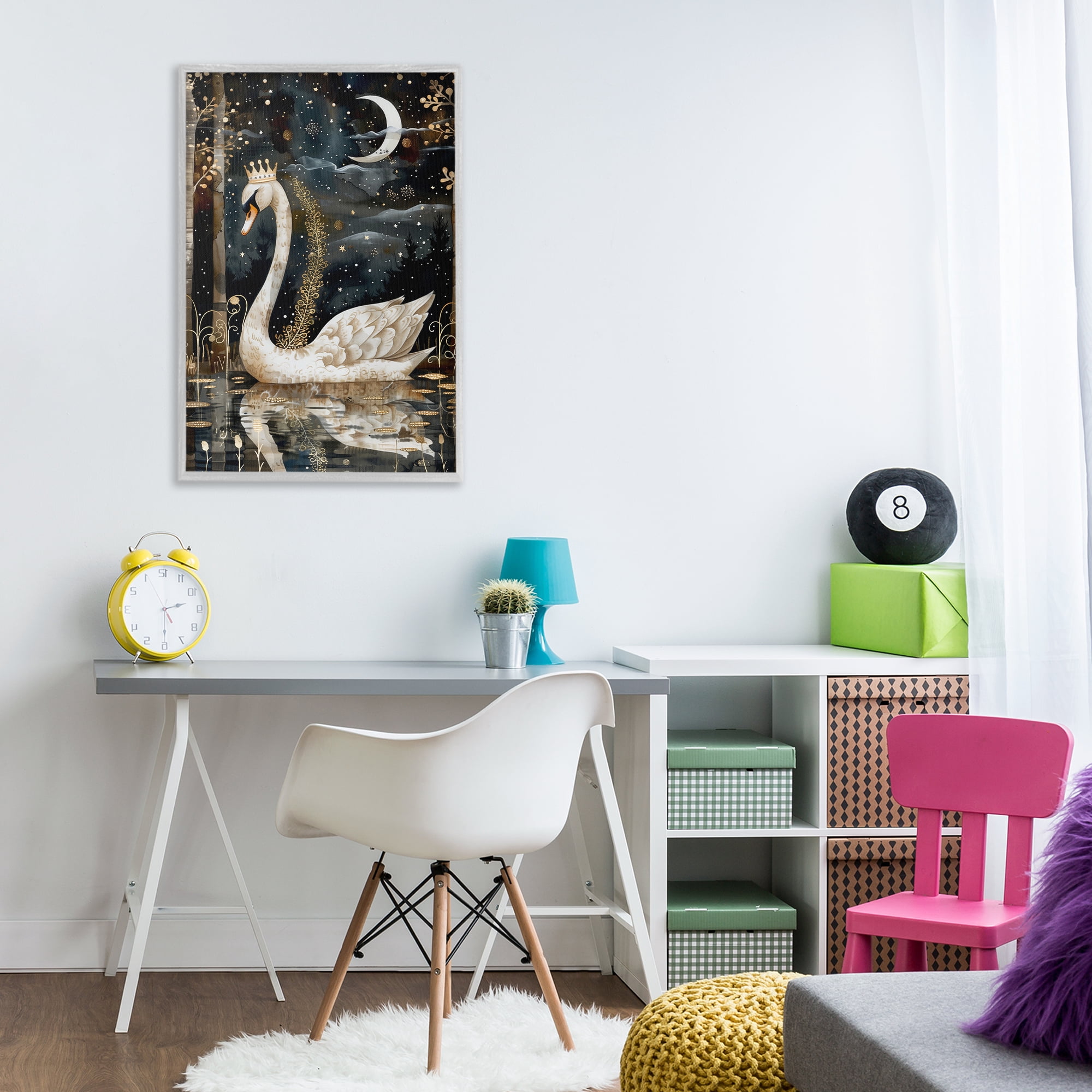 Stupell Industries Regal Swan Moonlight Animals & Insects Painting Gray Framed Art Print Wall Art, 20 x 30