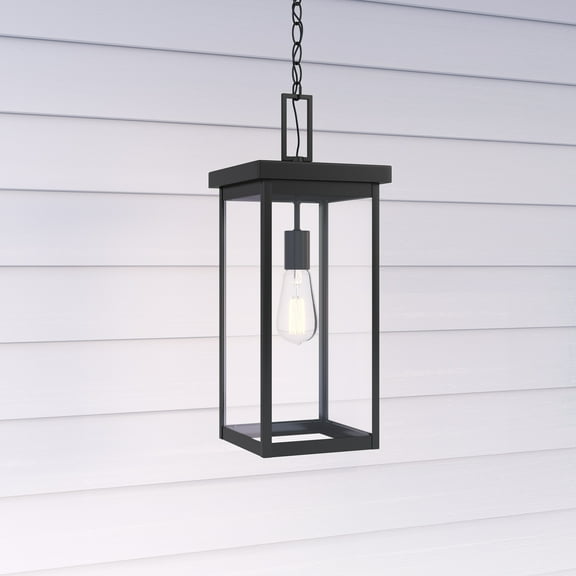 Millennium Lighting  Barkeley 1 Light Outdoor Hanging Lantern in Powder Coated Black with ClearGlass Shades 20 Inch - Powder Coat Black