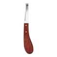 thumbnail image 1 of Cuchillo para cascos de caballo, herramienta para recortar cascos con mango de madera, hoja de acero inoxidable para granja, de un solo filo, para mano derecha, 1 of 14