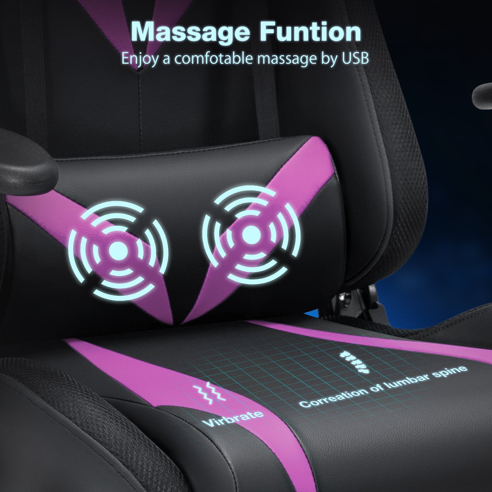 Hoffree Gaming Chair with Speakers Gamer Chair with Footrest and Massage Reclining Video Game Chair with Led Lights and Swivel Seat and Headrest and 2D Armrests for Adults