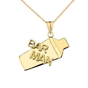 COCKTAIL SHAKER BAR MAN PENDANT NECKLACE IN YELLOW GOLD - Gold Purity::  10K, Pendant / Necklace option: Pendant with 16
